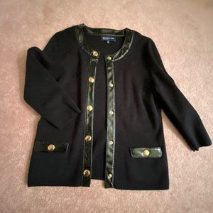 Jones New York Knit Jacket with Faux Leather and Gold buttons Size S